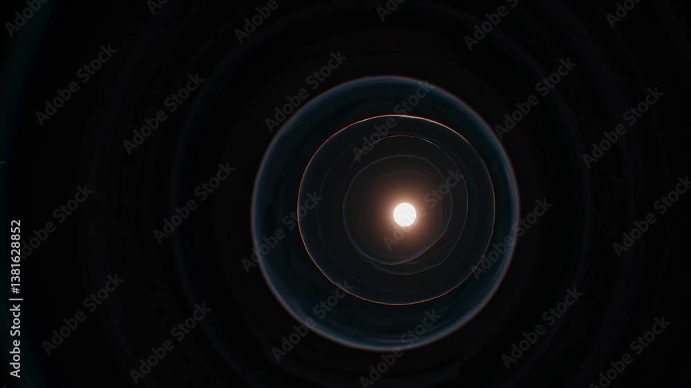 Poster concentric circles surround a bright light source, creating a mesmerizing visual effect, enhanced by
