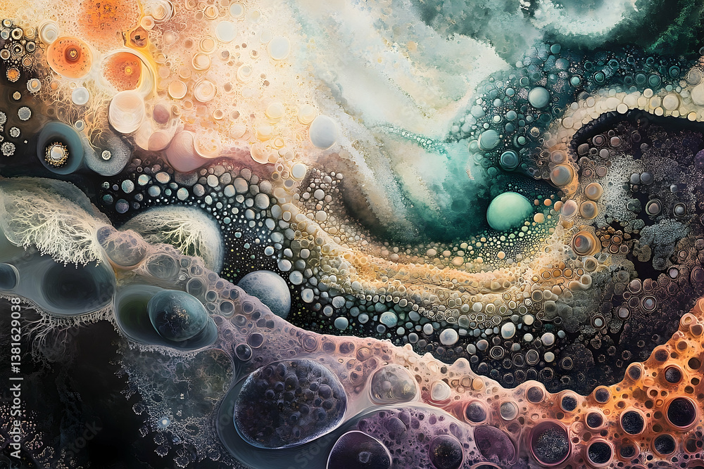 Poster a colorful abstract composition displaying various shapes and textures