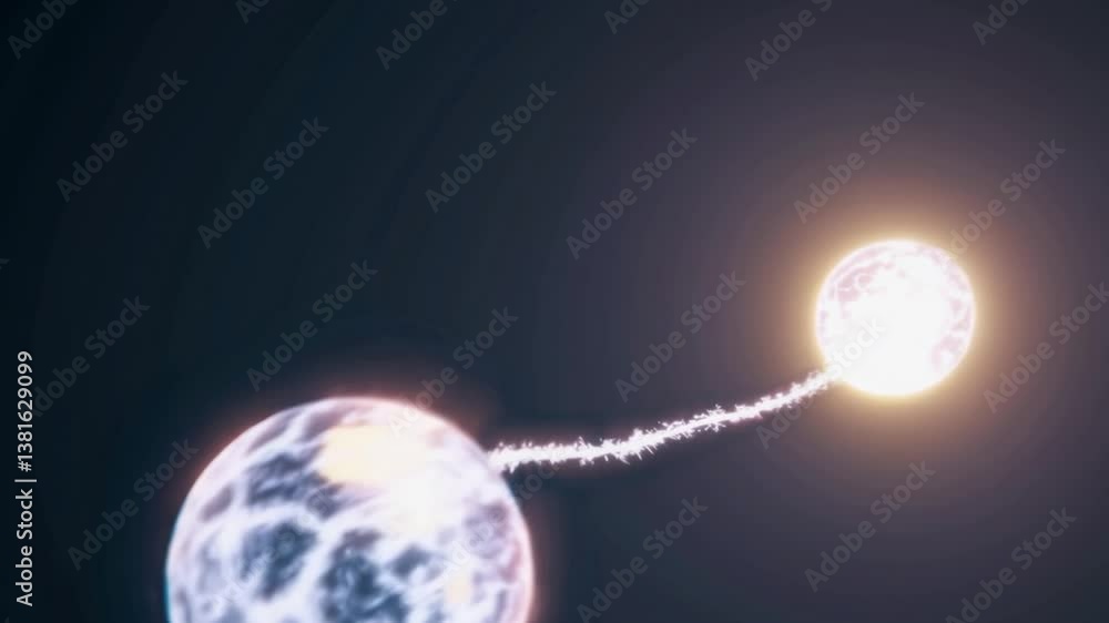 Poster cosmic plasma streams interweaving between binary stars, revealing intricate energy dynamics within 