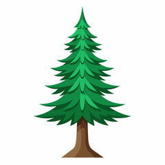 Green Christmas tree isolated on white background with pine branches and festive decorations