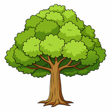 Green Tree Vector Illustration with Leaves and Branches in a Simple Design