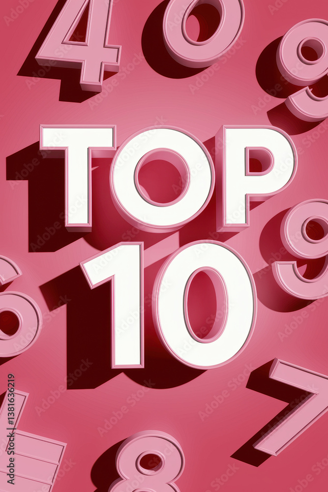 Poster dynamic top 10 list with stylish 3d numbers on vibrant pink background