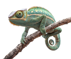 Chameleon climbing branch wildlife isolated on transparent background, png
