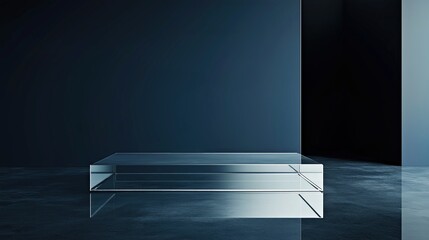 Obraz premium Abstract background of a transparent glass podium with clean lines and subtle reflections in a dark modern setting
