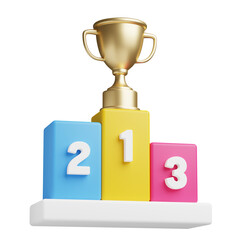 Winner podium with gold trophy cup. Award pedestal for first, second, third place. Champions...