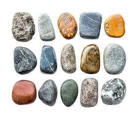 Colorful stones display nature isolated on transparent background, png