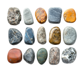 Colorful stones display nature isolated on transparent background, png