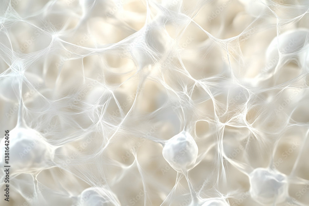 Poster abstract depiction of interconnected network of soft white structures