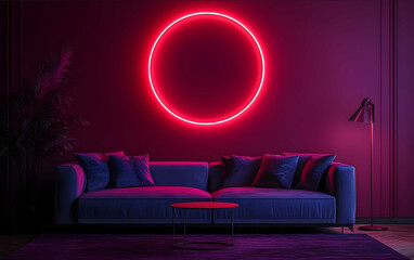 neon circle on the wall living room red and pink details and light on the background dark background book cover style cover design high resolution high quility.jpeg