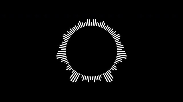 A graphic circular loop of rhythmic audio frequency sound waves in the background