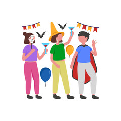 Spooky Costume Party with Tricks Flat Vector Illustration
