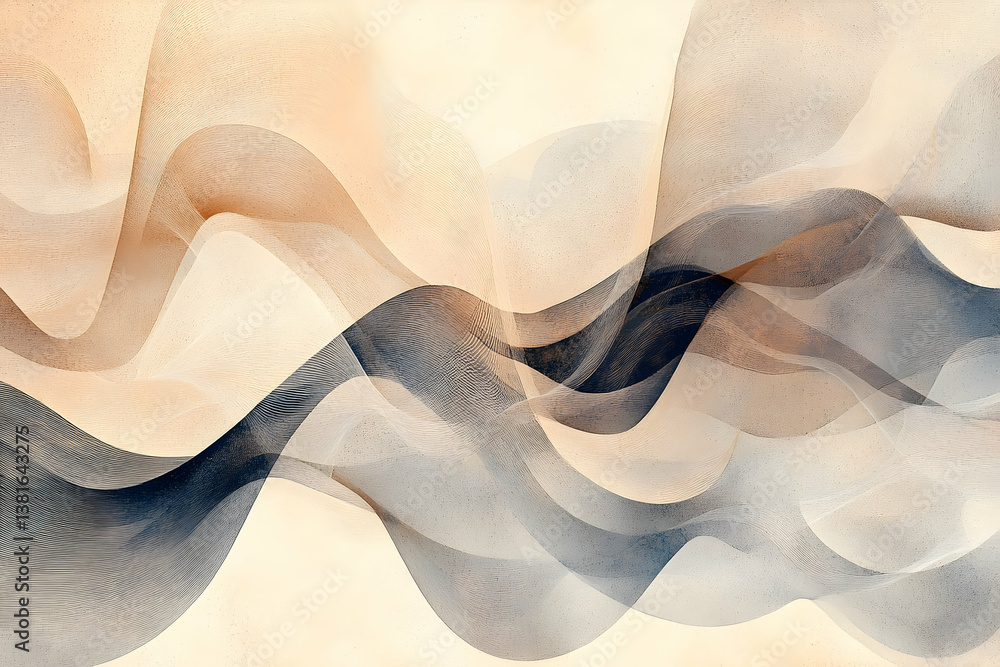 Poster abstract flowing lines and shapes creating a gentle and layered design