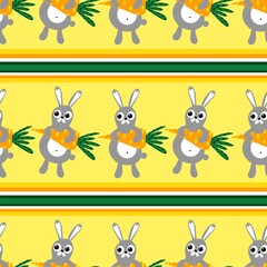 Naklejka premium Cute cartoon rabbit and carrot seamless spring pattern for kids clothes print and wrapping paper and fabrics