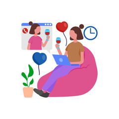 Lady Enjoying Virtual Festive Gathering Flat Vector Illustration