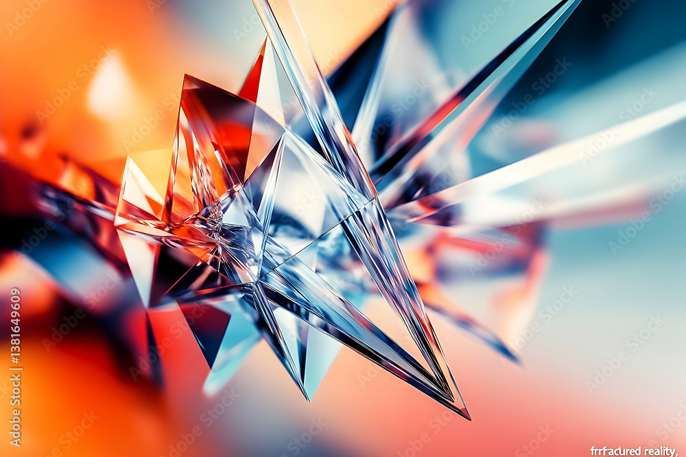 Poster an abstract crystalline structure with vivid colors and sharp angles