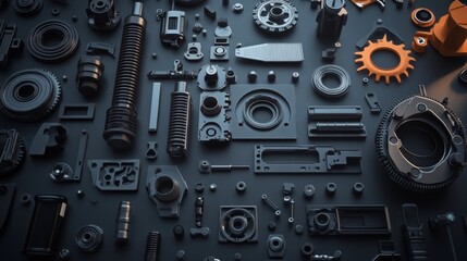 Fototapeta premium steel plate have parts of automobiles on top and motorcycles, as industrial machinery backgrounds. gears, gears, shock absorber, hydraulic, shock absorber, hydraulic, shock absorber, hydraulic,