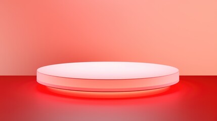 3D rendering of an empty red podium platform with a light lamp for a product presentation background vector design. Isolated on a pastel background. 