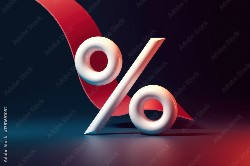 Poster dynamic percentage symbol with bold red and soft blue background for financial concepts