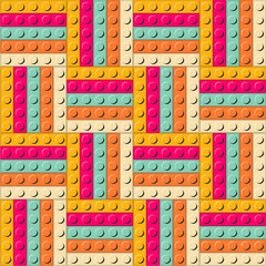 Seamless pattern with plastic construction blocks different colours toy art background print design decor	
