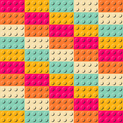 Seamless pattern with plastic construction blocks different colours toy art background print design decor	
