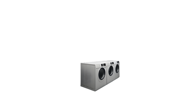 Row of Modern Washing Machines Isolated on Black Background for Design and Marketing Purposes