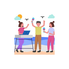 Lively Beachside Celebration Event Flat Vector Illustration