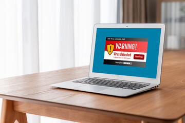 Virus warning alert on computer screen detected modish cyber threat , hacker, computer virus and malware