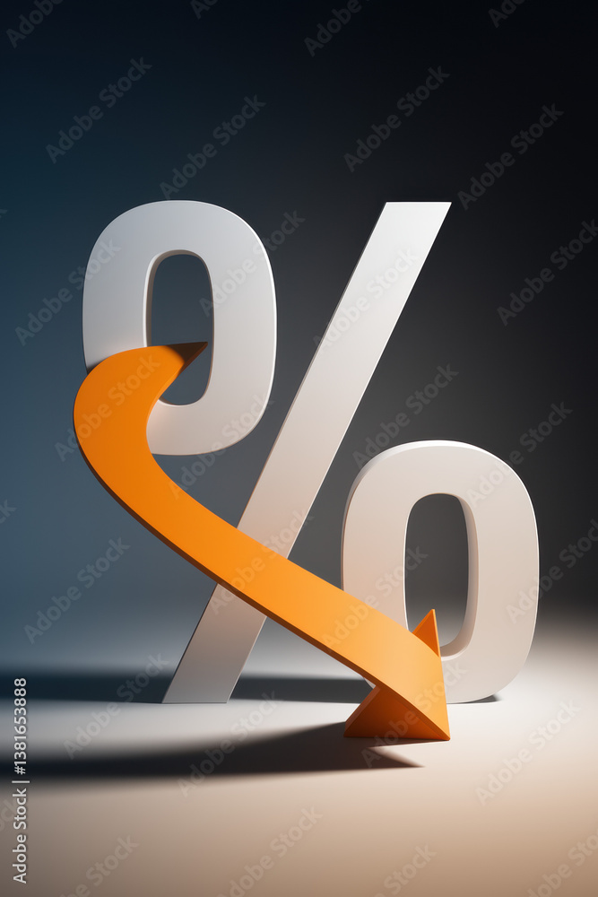 Poster Dynamic Percentage Symbol with Orange Arrow Indicating Growth on a Gradient Background
