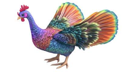 Vibrant Multicolored Rooster with Detailed Feathers and Expressive Features