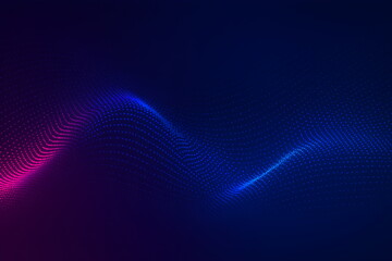 Futuristic Abstract Digital Wave Background with Glowing Dots in Blue and Pink Gradient on Dark Technology Theme