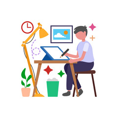 Create Designs Using Your Tablet Flat Vector Illustration