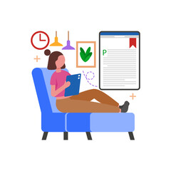 Enjoy Books in Digital Format Flat Vector Illustration