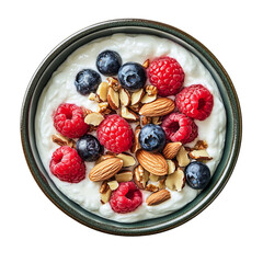 top view of Greek yogurt topped with honey and chia seeds

