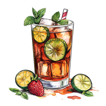 sketch of a Pimms cocktail with fresh ingredients

