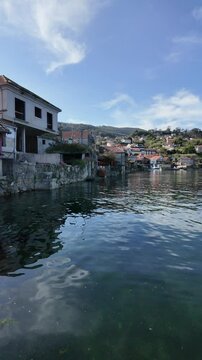 Combarro, horreos and stone crosses overlooking peaceful water in galicia, spain