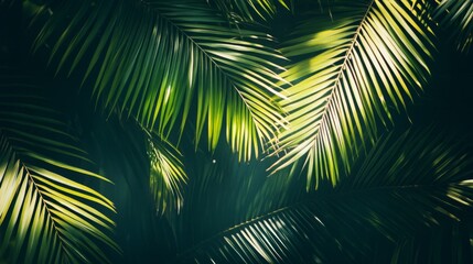 Sunlit palm leaves creating a beautiful interplay of shadows and textures, tropical paradise vibes generative ai