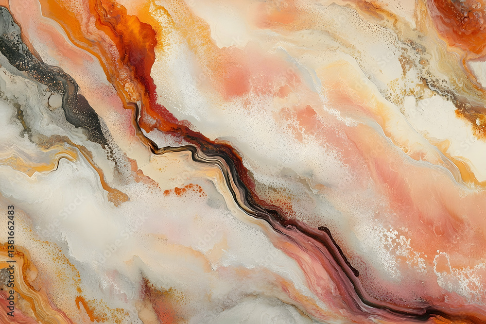 Poster an abstract painting showing layered flowing organic colors and patterns