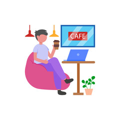 Coffee Shop Work Session Flat Vector Illustration