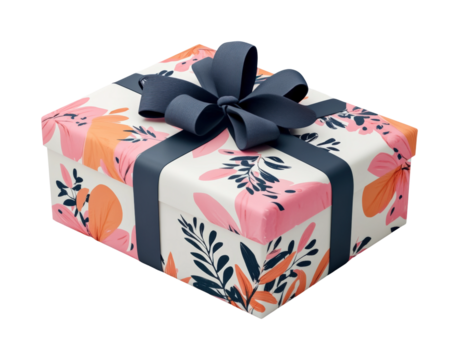 Gift box with floral design home stylish calm isolated on transparent background, png