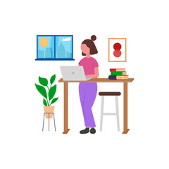 Ergonomic Standing Workstation Setup Flat Vector Illustration