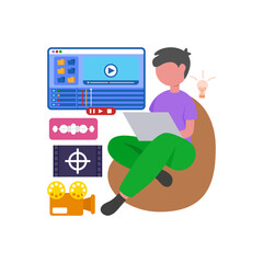 Fototapeta premium Professional Video Editing Tutorial Flat Vector Illustration