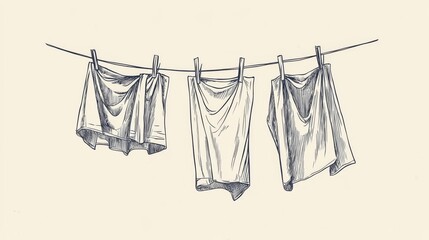 Continuous one line drawing clean clothes hanging on a rope. Laundry service concept. Single line draw design vector graphic illustration.