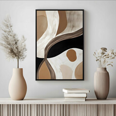 artwork print in a mid century style abstract in a neutral colour palette