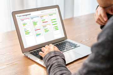 Project planning software for modish business project management on the computer screen showing...