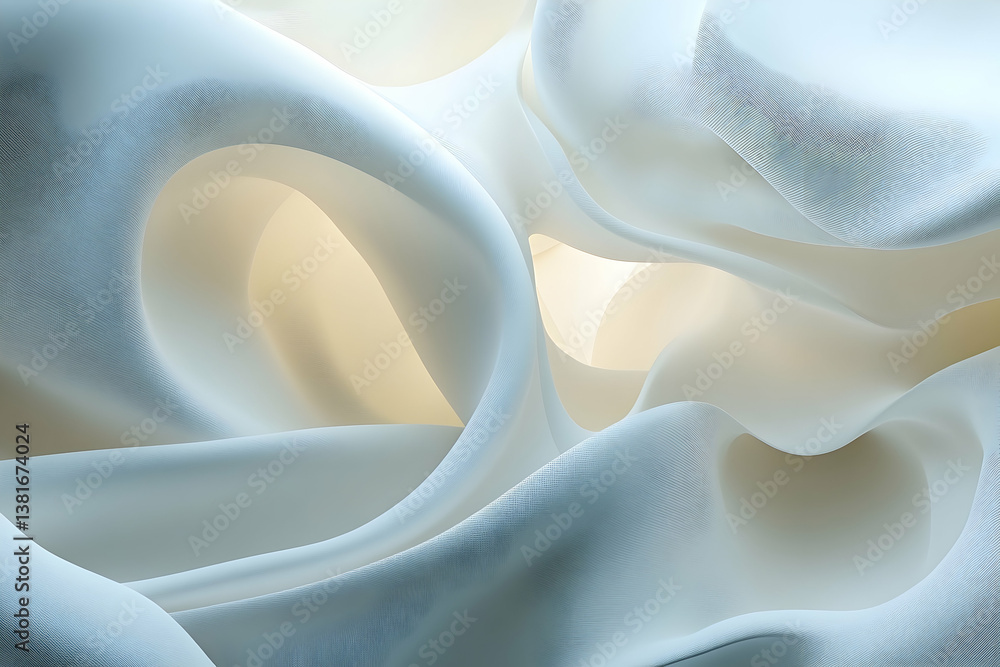 Poster soft white fabric with flowing delicate forms and illuminated spaces