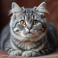 Maine Coon cat looking curious against soft background  