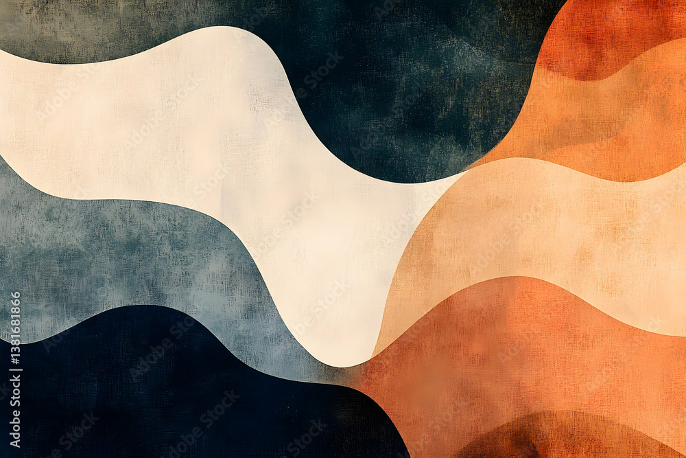 Poster artistic abstract layered design with different curving and textured color shapes