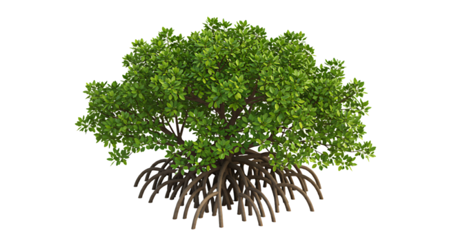 Isolated Mangrove Tree Illustration with Roots Visible on White Background