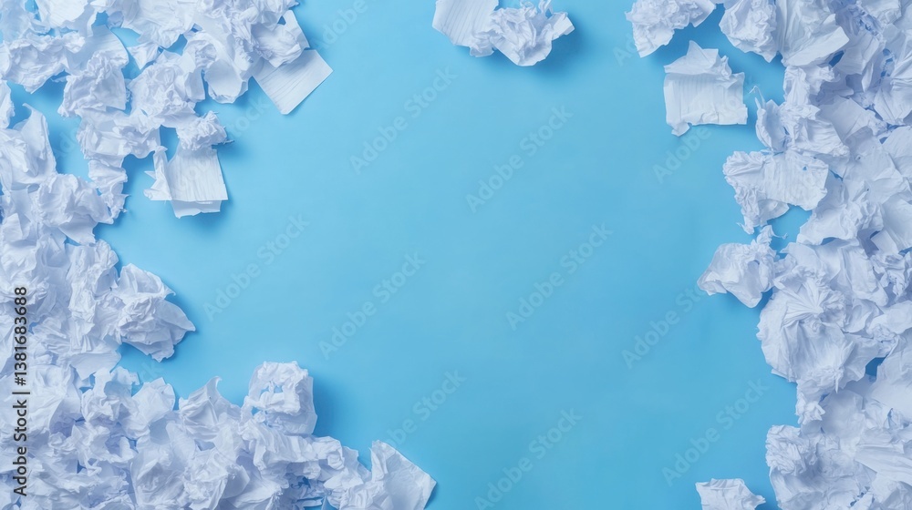 Aufkleber crumpled paper on blue background creating a circular frame for creativity and inspiration concepts