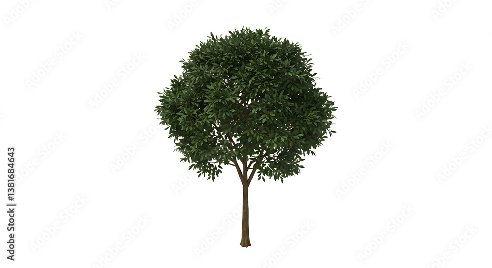 Poster isolated tree with green leaves on white background simple presentation